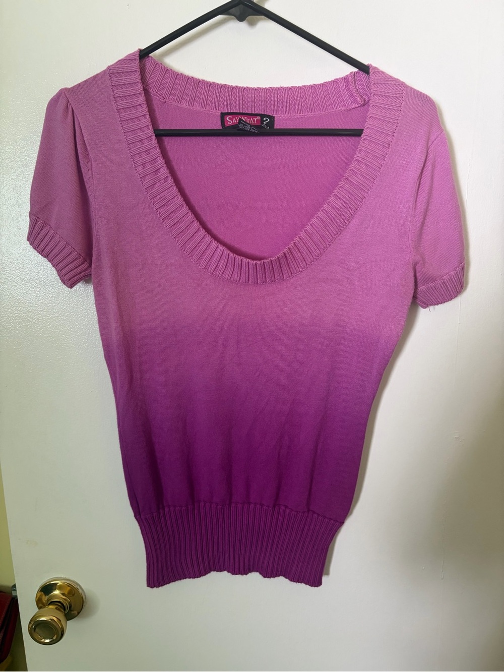 Say What? Pink to Magenta Ombre Scoop Neck Short Sleeve Top
